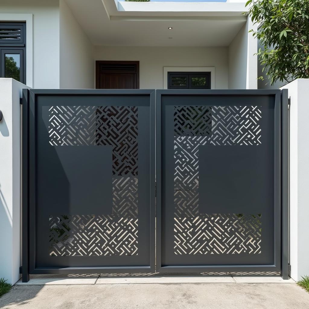 Mẫu cổng lùa kim loại CNC 2 cánh đơn giản, hiện đại cho nhà phố